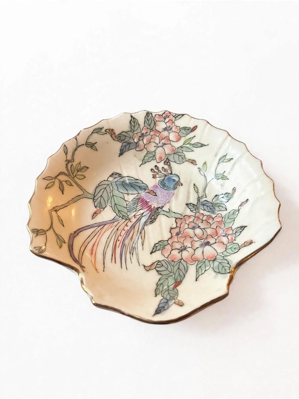 Hand-Painted Floral Bird Shell Dish - Ideal for Mahjong Dice